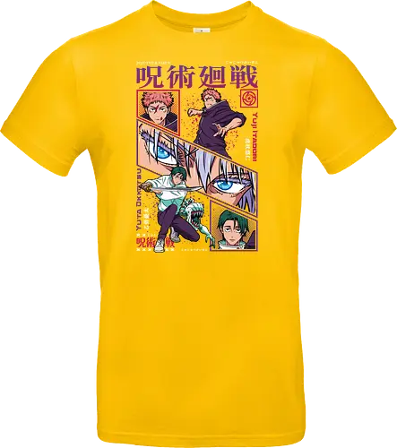 Yuta vs Itadori Cursed Rivals JJK - Yuta Okkotsu, Yuji Itadori, Jujutsu, rivals clash, panel grid style, manga art, anime gift idea, shonen showdown - Standard T-Shirt