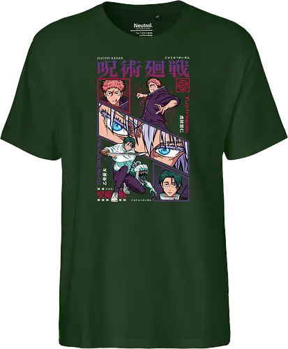 Yuta vs Itadori Cursed Rivals JJK - Yuta Okkotsu, Yuji Itadori, Jujutsu, rivals clash, panel grid style, manga art, anime gift idea, shonen showdown - Fairtrade T-Shirt
