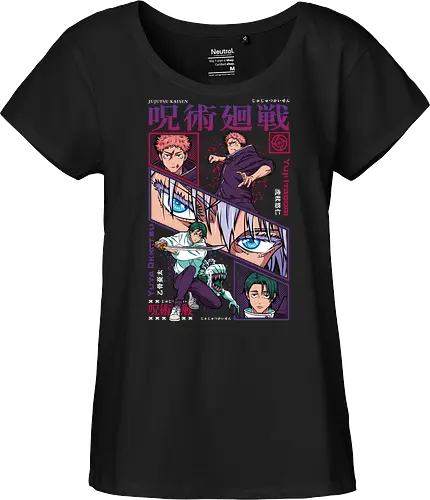 Yuta vs Itadori Cursed Rivals JJK - Yuta Okkotsu, Yuji Itadori, Jujutsu, rivals clash, panel grid style, manga art, anime gift idea, shonen showdown - Fairtrade Girl Shirt