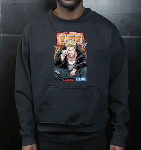 Hakari JJK Jackpot Energy - Hakari Kinji, Jujutsu, casino vibes, dark anime, otaku gift, anime fan, bold graphic, shonen - Cropped Sweatshirt