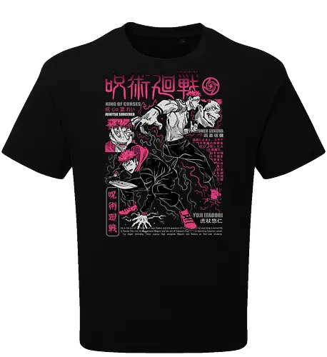 Itadori and Sukuna King of Curses - Sukuna, Yuji Itadori, dark fantasy, jujutsu kaisen art, anime otaku, villain energy, pink aesthetic, shonen battle - Oversize T-Shirt