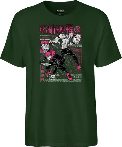 Itadori and Sukuna King of Curses - Sukuna, Yuji Itadori, dark fantasy, jujutsu kaisen art, anime otaku, villain energy, pink aesthetic, shonen battle - Fairtrade T-Shirt