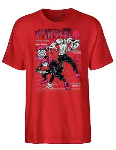 Itadori and Sukuna King of Curses - Sukuna, Yuji Itadori, dark fantasy, jujutsu kaisen art, anime otaku, villain energy, pink aesthetic, shonen battle - Fairtrade T-Shirt