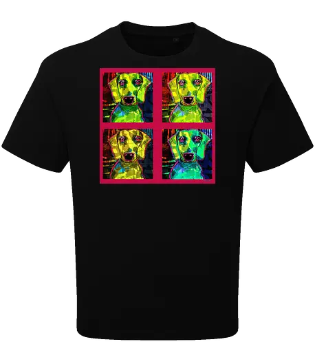 4Dackel Retro Warhol - Pop Art, Street Art, Andy Warhol Style, Neon Art, Bunt, Psychedelisch, Retro, Comic Style, Dackel, Dachshund, Hund, Weimaraner, Jagdhund, Dog, Hundekopf, Haustier, Vierbeiner - Oversize T-Shirt