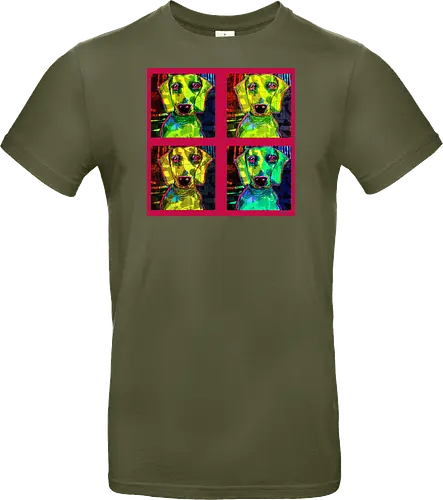 4Dackel Retro Warhol - Pop Art, Street Art, Andy Warhol Style, Neon Art, Bunt, Psychedelisch, Retro, Comic Style, Dackel, Dachshund, Hund, Weimaraner, Jagdhund, Dog, Hundekopf, Haustier, Vierbeiner - Standard T-Shirt
