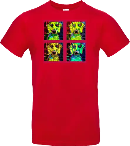 4Dackel Retro Warhol - Pop Art, Street Art, Andy Warhol Style, Neon Art, Bunt, Psychedelisch, Retro, Comic Style, Dackel, Dachshund, Hund, Weimaraner, Jagdhund, Dog, Hundekopf, Haustier, Vierbeiner - Standard T-Shirt