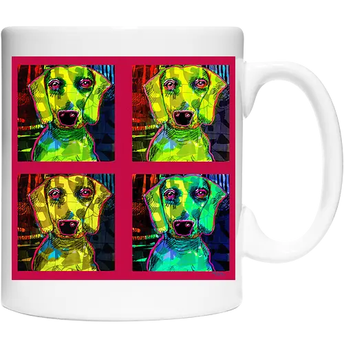 4Dackel Retro Warhol - Pop Art, Street Art, Andy Warhol Style, Neon Art, Bunt, Psychedelisch, Retro, Comic Style, Dackel, Dachshund, Hund, Weimaraner, Jagdhund, Dog, Hundekopf, Haustier, Vierbeiner - Keramiktasse