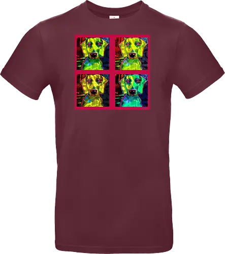 4Dackel Retro Warhol - Pop Art, Street Art, Andy Warhol Style, Neon Art, Bunt, Psychedelisch, Retro, Comic Style, Dackel, Dachshund, Hund, Weimaraner, Jagdhund, Dog, Hundekopf, Haustier, Vierbeiner - Standard T-Shirt