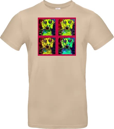 4Dackel Retro Warhol - Pop Art, Street Art, Andy Warhol Style, Neon Art, Bunt, Psychedelisch, Retro, Comic Style, Dackel, Dachshund, Hund, Weimaraner, Jagdhund, Dog, Hundekopf, Haustier, Vierbeiner - Standard T-Shirt
