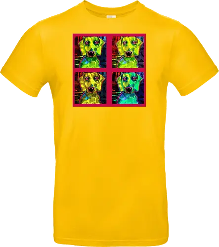 4Dackel Retro Warhol - Pop Art, Street Art, Andy Warhol Style, Neon Art, Bunt, Psychedelisch, Retro, Comic Style, Dackel, Dachshund, Hund, Weimaraner, Jagdhund, Dog, Hundekopf, Haustier, Vierbeiner - Standard T-Shirt