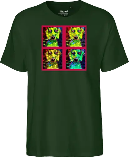 4Dackel Retro Warhol - Pop Art, Street Art, Andy Warhol Style, Neon Art, Bunt, Psychedelisch, Retro, Comic Style, Dackel, Dachshund, Hund, Weimaraner, Jagdhund, Dog, Hundekopf, Haustier, Vierbeiner - Fairtrade T-Shirt