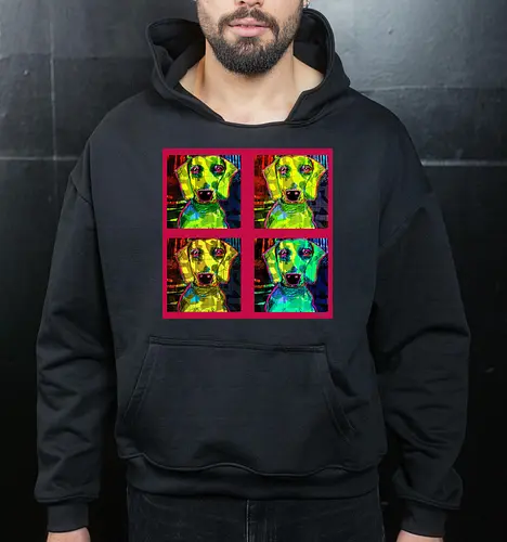 4Dackel Retro Warhol - Pop Art, Street Art, Andy Warhol Style, Neon Art, Bunt, Psychedelisch, Retro, Comic Style, Dackel, Dachshund, Hund, Weimaraner, Jagdhund, Dog, Hundekopf, Haustier, Vierbeiner - Cropped Hoodie