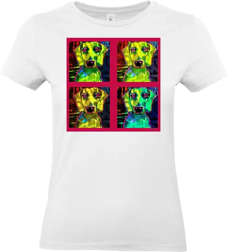 4Dackel Retro Warhol - Pop Art, Street Art, Andy Warhol Style, Neon Art, Bunt, Psychedelisch, Retro, Comic Style, Dackel, Dachshund, Hund, Weimaraner, Jagdhund, Dog, Hundekopf, Haustier, Vierbeiner - Standard T-Shirt (Frauen)