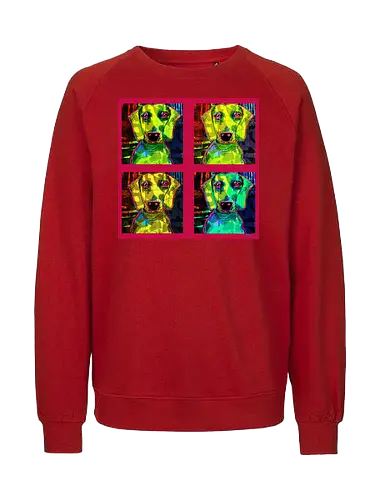 4Dackel Retro Warhol - Pop Art, Street Art, Andy Warhol Style, Neon Art, Bunt, Psychedelisch, Retro, Comic Style, Dackel, Dachshund, Hund, Weimaraner, Jagdhund, Dog, Hundekopf, Haustier, Vierbeiner - Fairtrade Sweatshirt