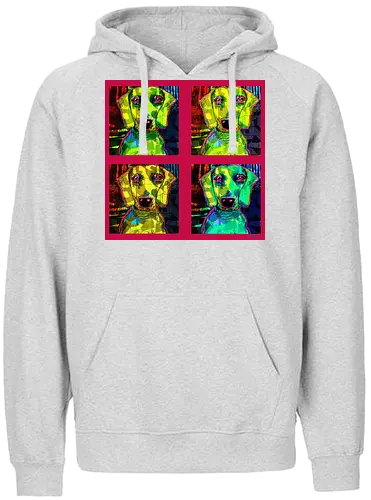 4Dackel Retro Warhol - Pop Art, Street Art, Andy Warhol Style, Neon Art, Bunt, Psychedelisch, Retro, Comic Style, Dackel, Dachshund, Hund, Weimaraner, Jagdhund, Dog, Hundekopf, Haustier, Vierbeiner - Fairtrade Hoodie