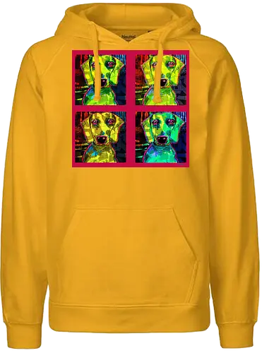 4Dackel Retro Warhol - Pop Art, Street Art, Andy Warhol Style, Neon Art, Bunt, Psychedelisch, Retro, Comic Style, Dackel, Dachshund, Hund, Weimaraner, Jagdhund, Dog, Hundekopf, Haustier, Vierbeiner - Fairtrade Hoodie