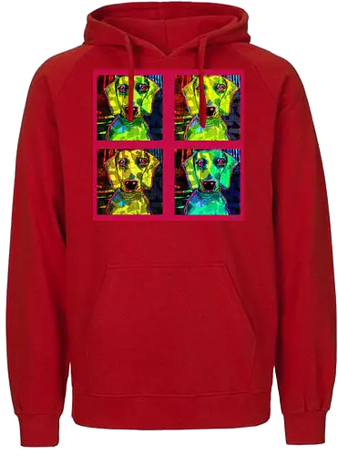 4Dackel Retro Warhol - Pop Art, Street Art, Andy Warhol Style, Neon Art, Bunt, Psychedelisch, Retro, Comic Style, Dackel, Dachshund, Hund, Weimaraner, Jagdhund, Dog, Hundekopf, Haustier, Vierbeiner - Fairtrade Hoodie