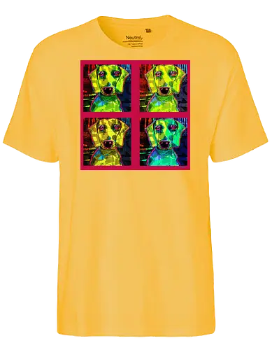 4Dackel Retro Warhol - Pop Art, Street Art, Andy Warhol Style, Neon Art, Bunt, Psychedelisch, Retro, Comic Style, Dackel, Dachshund, Hund, Weimaraner, Jagdhund, Dog, Hundekopf, Haustier, Vierbeiner - Fairtrade T-Shirt