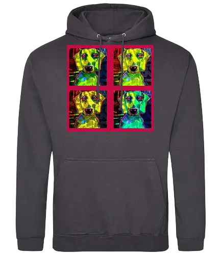 4Dackel Retro Warhol - Pop Art, Street Art, Andy Warhol Style, Neon Art, Bunt, Psychedelisch, Retro, Comic Style, Dackel, Dachshund, Hund, Weimaraner, Jagdhund, Dog, Hundekopf, Haustier, Vierbeiner - Standard Hoodie