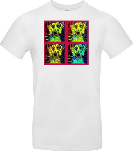 4Dackel Retro Warhol - Pop Art, Street Art, Andy Warhol Style, Neon Art, Bunt, Psychedelisch, Retro, Comic Style, Dackel, Dachshund, Hund, Weimaraner, Jagdhund, Dog, Hundekopf, Haustier, Vierbeiner - Standard T-Shirt