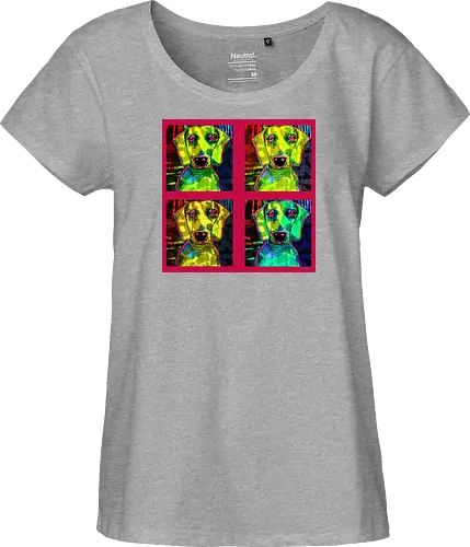 4Dackel Retro Warhol - Pop Art, Street Art, Andy Warhol Style, Neon Art, Bunt, Psychedelisch, Retro, Comic Style, Dackel, Dachshund, Hund, Weimaraner, Jagdhund, Dog, Hundekopf, Haustier, Vierbeiner - Fairtrade Girl Shirt