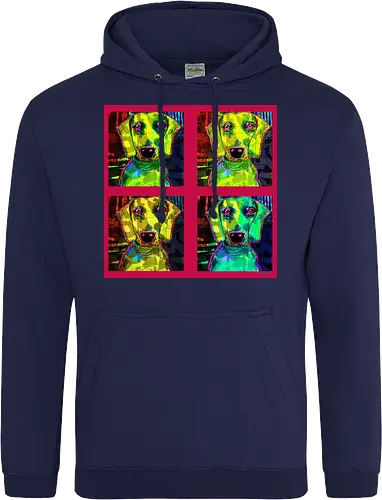 4Dackel Retro Warhol - Pop Art, Street Art, Andy Warhol Style, Neon Art, Bunt, Psychedelisch, Retro, Comic Style, Dackel, Dachshund, Hund, Weimaraner, Jagdhund, Dog, Hundekopf, Haustier, Vierbeiner - Standard Hoodie