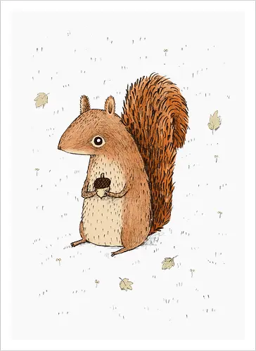 Oranges Eichhörnchen Hält Eichel Herbstblätter Flauschiger Schwanz - oranges Herbst Eichhörnchen, voluminöser flammender Schwanz, Eichel zwischen Pfoten, handgefertigte Skizze Illustration, trockene Herbstblätter Szenerie, braunes beiges Bauch Eichhörnchen, süße Herbst Tier Kunst, Waldtier Druck, Herbst Liebhaber Geschenk, Herbst Eichhörnchen Shirt, ausdrucksstarke große Augen Eichhörnchen, Bleistift Fell Textur Kunst, Herbst Wald Tier Kunst, entschlossenes süßes Eichhörnchen, Herbst Fauna Illustration - Kunstdruck