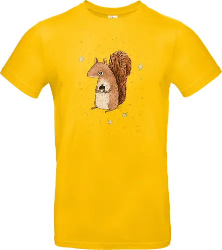 Oranges Eichhörnchen Hält Eichel Herbstblätter Flauschiger Schwanz - oranges Herbst Eichhörnchen, voluminöser flammender Schwanz, Eichel zwischen Pfoten, handgefertigte Skizze Illustration, trockene Herbstblätter Szenerie, braunes beiges Bauch Eichhörnchen, süße Herbst Tier Kunst, Waldtier Druck, Herbst Liebhaber Geschenk, Herbst Eichhörnchen Shirt, ausdrucksstarke große Augen Eichhörnchen, Bleistift Fell Textur Kunst, Herbst Wald Tier Kunst, entschlossenes süßes Eichhörnchen, Herbst Fauna Illustration - Standard T-Shirt