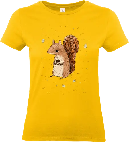 Oranges Eichhörnchen Hält Eichel Herbstblätter Flauschiger Schwanz - oranges Herbst Eichhörnchen, voluminöser flammender Schwanz, Eichel zwischen Pfoten, handgefertigte Skizze Illustration, trockene Herbstblätter Szenerie, braunes beiges Bauch Eichhörnchen, süße Herbst Tier Kunst, Waldtier Druck, Herbst Liebhaber Geschenk, Herbst Eichhörnchen Shirt, ausdrucksstarke große Augen Eichhörnchen, Bleistift Fell Textur Kunst, Herbst Wald Tier Kunst, entschlossenes süßes Eichhörnchen, Herbst Fauna Illustration - Standard T-Shirt (Frauen)