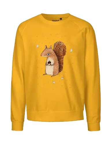 Oranges Eichhörnchen Hält Eichel Herbstblätter Flauschiger Schwanz - oranges Herbst Eichhörnchen, voluminöser flammender Schwanz, Eichel zwischen Pfoten, handgefertigte Skizze Illustration, trockene Herbstblätter Szenerie, braunes beiges Bauch Eichhörnchen, süße Herbst Tier Kunst, Waldtier Druck, Herbst Liebhaber Geschenk, Herbst Eichhörnchen Shirt, ausdrucksstarke große Augen Eichhörnchen, Bleistift Fell Textur Kunst, Herbst Wald Tier Kunst, entschlossenes süßes Eichhörnchen, Herbst Fauna Illustration - Fairtrade Sweatshirt