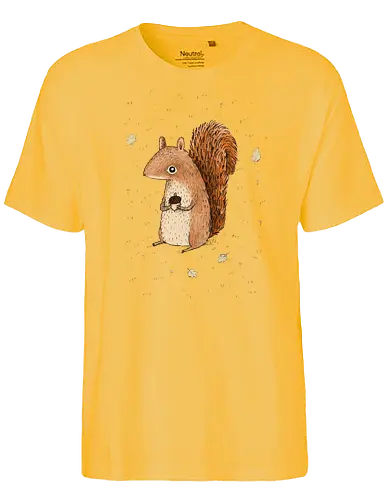 Oranges Eichhörnchen Hält Eichel Herbstblätter Flauschiger Schwanz - oranges Herbst Eichhörnchen, voluminöser flammender Schwanz, Eichel zwischen Pfoten, handgefertigte Skizze Illustration, trockene Herbstblätter Szenerie, braunes beiges Bauch Eichhörnchen, süße Herbst Tier Kunst, Waldtier Druck, Herbst Liebhaber Geschenk, Herbst Eichhörnchen Shirt, ausdrucksstarke große Augen Eichhörnchen, Bleistift Fell Textur Kunst, Herbst Wald Tier Kunst, entschlossenes süßes Eichhörnchen, Herbst Fauna Illustration - Fairtrade T-Shirt