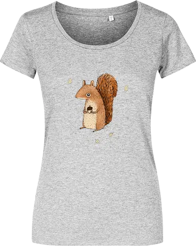 Oranges Eichhörnchen Hält Eichel Herbstblätter Flauschiger Schwanz - oranges Herbst Eichhörnchen, voluminöser flammender Schwanz, Eichel zwischen Pfoten, handgefertigte Skizze Illustration, trockene Herbstblätter Szenerie, braunes beiges Bauch Eichhörnchen, süße Herbst Tier Kunst, Waldtier Druck, Herbst Liebhaber Geschenk, Herbst Eichhörnchen Shirt, ausdrucksstarke große Augen Eichhörnchen, Bleistift Fell Textur Kunst, Herbst Wald Tier Kunst, entschlossenes süßes Eichhörnchen, Herbst Fauna Illustration - Damen T-Shirt