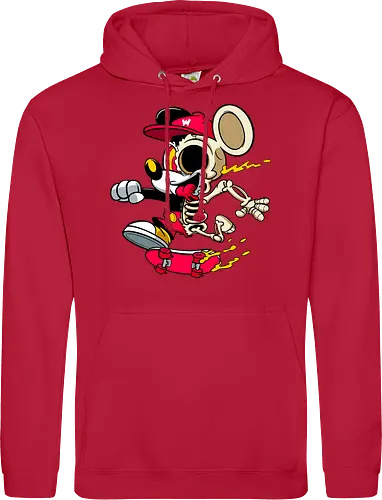 Skelett-Skater-Maus – Neon Streetwear Horror Cartoon Kunst - Pop Art Skate Horror, Maus Charakter Horror, Cartoon Skelett Streetwear, Skelett Skate Maus, Cartoon Horror Streetwear, rote Mütze Skelett, hypnotisches Auge Cartoon, Underground Skate Horror Kunst, schmelzende Neon Maus, Mickey Mouse horror, Mickey Mouse skeleton, Disney skate art, Mickey Mouse freaky, Disney horror geek, Geek Skate Horror Druck, Zombie Cartoon Skater, blauer Hintergrund Cartoon Horror, alternative Skate Kunst, dunkler urbaner Skate Cartoon, urbaner Neon Horror Druck - Standard Hoodie