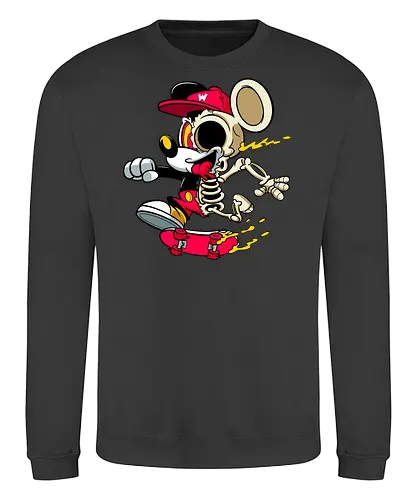 Skelett-Skater-Maus – Neon Streetwear Horror Cartoon Kunst - Pop Art Skate Horror, Maus Charakter Horror, Cartoon Skelett Streetwear, Skelett Skate Maus, Cartoon Horror Streetwear, rote Mütze Skelett, hypnotisches Auge Cartoon, Underground Skate Horror Kunst, schmelzende Neon Maus, Mickey Mouse horror, Mickey Mouse skeleton, Disney skate art, Mickey Mouse freaky, Disney horror geek, Geek Skate Horror Druck, Zombie Cartoon Skater, blauer Hintergrund Cartoon Horror, alternative Skate Kunst, dunkler urbaner Skate Cartoon, urbaner Neon Horror Druck - Sweatshirt