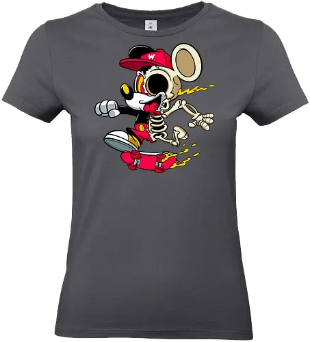 Skelett-Skater-Maus – Neon Streetwear Horror Cartoon Kunst - Pop Art Skate Horror, Maus Charakter Horror, Cartoon Skelett Streetwear, Skelett Skate Maus, Cartoon Horror Streetwear, rote Mütze Skelett, hypnotisches Auge Cartoon, Underground Skate Horror Kunst, schmelzende Neon Maus, Mickey Mouse horror, Mickey Mouse skeleton, Disney skate art, Mickey Mouse freaky, Disney horror geek, Geek Skate Horror Druck, Zombie Cartoon Skater, blauer Hintergrund Cartoon Horror, alternative Skate Kunst, dunkler urbaner Skate Cartoon, urbaner Neon Horror Druck - Standard T-Shirt (Frauen)