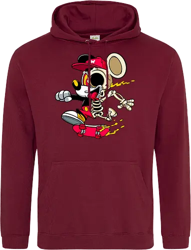 Skelett-Skater-Maus – Neon Streetwear Horror Cartoon Kunst - Pop Art Skate Horror, Maus Charakter Horror, Cartoon Skelett Streetwear, Skelett Skate Maus, Cartoon Horror Streetwear, rote Mütze Skelett, hypnotisches Auge Cartoon, Underground Skate Horror Kunst, schmelzende Neon Maus, Mickey Mouse horror, Mickey Mouse skeleton, Disney skate art, Mickey Mouse freaky, Disney horror geek, Geek Skate Horror Druck, Zombie Cartoon Skater, blauer Hintergrund Cartoon Horror, alternative Skate Kunst, dunkler urbaner Skate Cartoon, urbaner Neon Horror Druck - Standard Hoodie