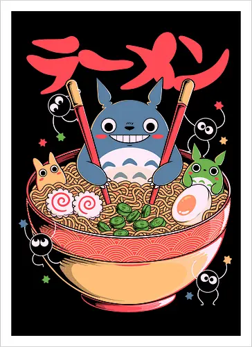Ramen Friends - ramen, japanese, japan, anime, fantasy, cute, noodles, food, cartoon, kawaii, nostalgia, otaku, culture, oriental, creature, friends, playful, colorful, illustration, geek - Kunstdruck