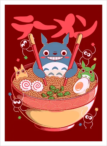 Ramen Friends - ramen, japanese, japan, anime, fantasy, cute, noodles, food, cartoon, kawaii, nostalgia, otaku, culture, oriental, creature, friends, playful, colorful, illustration, geek - Kunstdruck