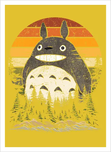 Autumn with my neighbor vintage - anime, manga, japan, retro, vintage, miyazaki, fall, autumn, cat, seasons, halloween - Kunstdruck