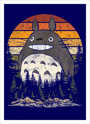 Autumn with my neighbor vintage - anime, manga, japan, retro, vintage, miyazaki, fall, autumn, cat, seasons, halloween - Kunstdruck
