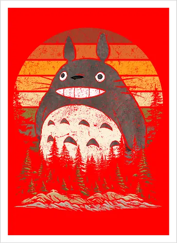Autumn with my neighbor vintage - anime, manga, japan, retro, vintage, miyazaki, fall, autumn, cat, seasons, halloween - Kunstdruck