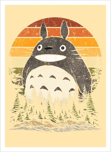 Autumn with my neighbor vintage - anime, manga, japan, retro, vintage, miyazaki, fall, autumn, cat, seasons, halloween - Kunstdruck
