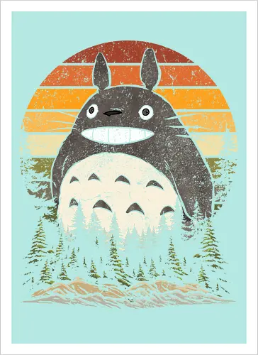 Autumn with my neighbor vintage - anime, manga, japan, retro, vintage, miyazaki, fall, autumn, cat, seasons, halloween - Kunstdruck