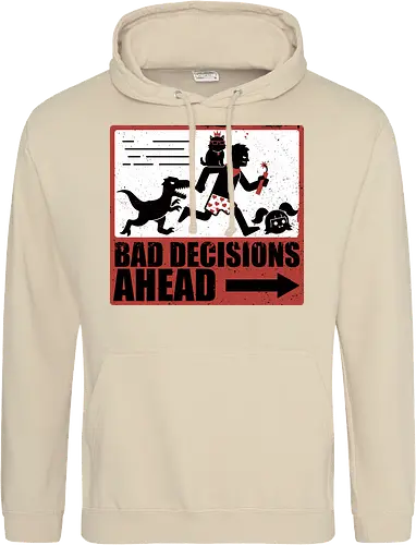 Dungeon Crawler Bad Decisions - Chaos, Velociraptor, Dinosaur, Bad Decisions, Destroy, Plan, Nerd, Geek, Fantasy, Adventure, Rpg, Litrpg, Book, Books, Bookworm, Science Fantasy, Science Fiction, Scifi, Cat, Pet, Carl, Funny, Post-apocalyptic, Apocalypse, Post Apocalyptic, Apocalyptic Cats, Postapocalypse, Post-apocalypse, Poster, Action, Punk, Explosion, Explosive, Books, Book, Crawler, Dungeon Crawler, Geometric, Anarchy, Anarchist, Sign - Standard Hoodie