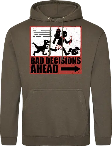Dungeon Crawler Bad Decisions - Chaos, Velociraptor, Dinosaur, Bad Decisions, Destroy, Plan, Nerd, Geek, Fantasy, Adventure, Rpg, Litrpg, Book, Books, Bookworm, Science Fantasy, Science Fiction, Scifi, Cat, Pet, Carl, Funny, Post-apocalyptic, Apocalypse, Post Apocalyptic, Apocalyptic Cats, Postapocalypse, Post-apocalypse, Poster, Action, Punk, Explosion, Explosive, Books, Book, Crawler, Dungeon Crawler, Geometric, Anarchy, Anarchist, Sign - Standard Hoodie