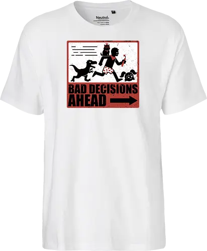 Dungeon Crawler Bad Decisions - Chaos, Velociraptor, Dinosaur, Bad Decisions, Destroy, Plan, Nerd, Geek, Fantasy, Adventure, Rpg, Litrpg, Book, Books, Bookworm, Science Fantasy, Science Fiction, Scifi, Cat, Pet, Carl, Funny, Post-apocalyptic, Apocalypse, Post Apocalyptic, Apocalyptic Cats, Postapocalypse, Post-apocalypse, Poster, Action, Punk, Explosion, Explosive, Books, Book, Crawler, Dungeon Crawler, Geometric, Anarchy, Anarchist, Sign - Fairtrade T-Shirt