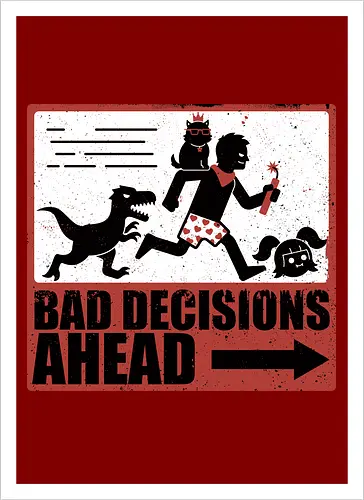 Dungeon Crawler Bad Decisions - Chaos, Velociraptor, Dinosaur, Bad Decisions, Destroy, Plan, Nerd, Geek, Fantasy, Adventure, Rpg, Litrpg, Book, Books, Bookworm, Science Fantasy, Science Fiction, Scifi, Cat, Pet, Carl, Funny, Post-apocalyptic, Apocalypse, Post Apocalyptic, Apocalyptic Cats, Postapocalypse, Post-apocalypse, Poster, Action, Punk, Explosion, Explosive, Books, Book, Crawler, Dungeon Crawler, Geometric, Anarchy, Anarchist, Sign - Kunstdruck
