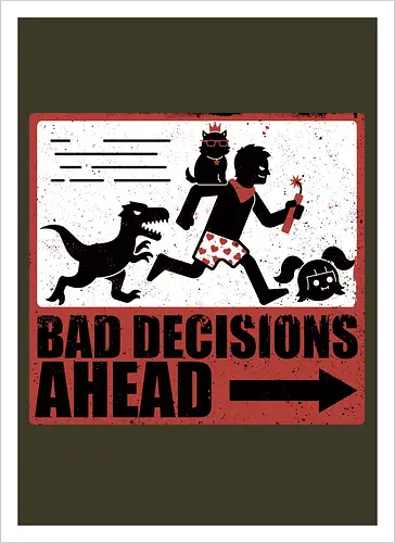 Dungeon Crawler Bad Decisions - Chaos, Velociraptor, Dinosaur, Bad Decisions, Destroy, Plan, Nerd, Geek, Fantasy, Adventure, Rpg, Litrpg, Book, Books, Bookworm, Science Fantasy, Science Fiction, Scifi, Cat, Pet, Carl, Funny, Post-apocalyptic, Apocalypse, Post Apocalyptic, Apocalyptic Cats, Postapocalypse, Post-apocalypse, Poster, Action, Punk, Explosion, Explosive, Books, Book, Crawler, Dungeon Crawler, Geometric, Anarchy, Anarchist, Sign - Kunstdruck