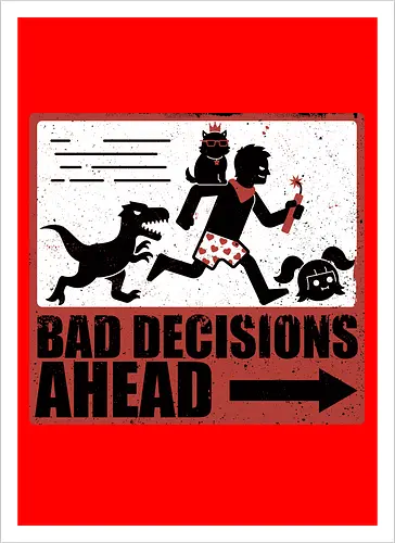 Dungeon Crawler Bad Decisions - Chaos, Velociraptor, Dinosaur, Bad Decisions, Destroy, Plan, Nerd, Geek, Fantasy, Adventure, Rpg, Litrpg, Book, Books, Bookworm, Science Fantasy, Science Fiction, Scifi, Cat, Pet, Carl, Funny, Post-apocalyptic, Apocalypse, Post Apocalyptic, Apocalyptic Cats, Postapocalypse, Post-apocalypse, Poster, Action, Punk, Explosion, Explosive, Books, Book, Crawler, Dungeon Crawler, Geometric, Anarchy, Anarchist, Sign - Kunstdruck