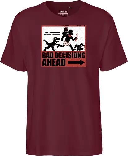 Dungeon Crawler Bad Decisions - Chaos, Velociraptor, Dinosaur, Bad Decisions, Destroy, Plan, Nerd, Geek, Fantasy, Adventure, Rpg, Litrpg, Book, Books, Bookworm, Science Fantasy, Science Fiction, Scifi, Cat, Pet, Carl, Funny, Post-apocalyptic, Apocalypse, Post Apocalyptic, Apocalyptic Cats, Postapocalypse, Post-apocalypse, Poster, Action, Punk, Explosion, Explosive, Books, Book, Crawler, Dungeon Crawler, Geometric, Anarchy, Anarchist, Sign - Fairtrade T-Shirt